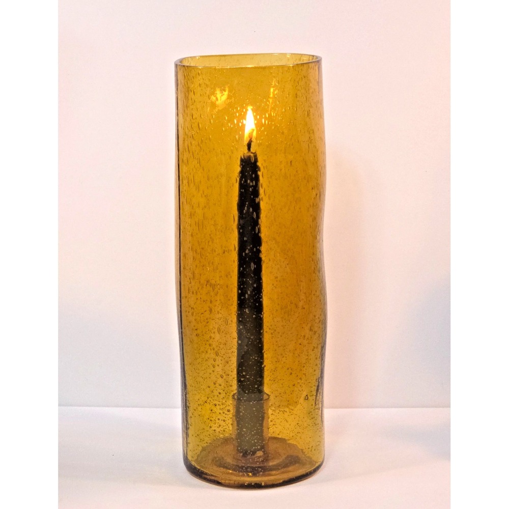 Vintage Amber Bubble Glass Candle Hurricane Taper Holder Tall Mid Century Decor - Picture 2 of 9